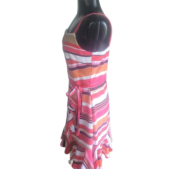 Nicole Miller Studio Striped Multicolor Ruffle Hem Dress 8 - Picture 4 of 6